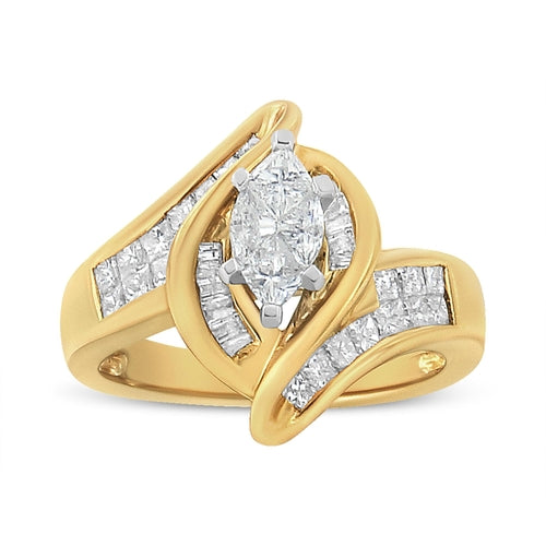 14K Yellow Gold Princess, Baguette, and Pie cut Diamond Marquise