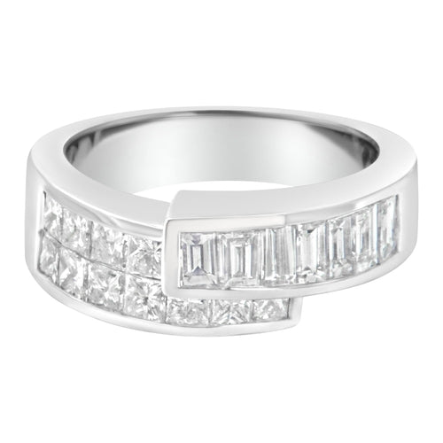 14K White Gold 2.0 Cttw Channel-Set Princess and Baguette-Cut Diamond