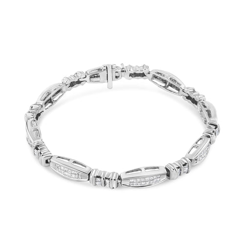 14K White Gold 2.0 Cttw Channel-Set Alternating Baguette and