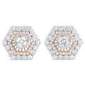 14K Rose and White Gold 1 7/8 Cttw Round Diamond Double Halo Earring