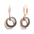 14K Rose Gold 1.00 Cttw White and Brown Diamond Intertwining Hoops and