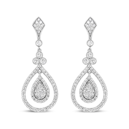 18K White Gold 1 1/4 Cttw Round Diamond Openwork Teardrop-Shaped