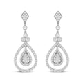 18K White Gold 1 1/4 Cttw Round Diamond Openwork Teardrop-Shaped