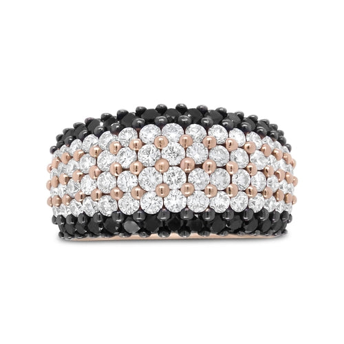 18K Rose Gold 2 1/5 Cttw Black and White Diamond 6 Row Band Ring (F-G