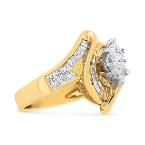 14K Yellow Gold Princess, Baguette, and Pie cut Diamond Marquise