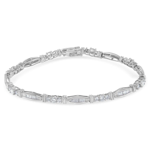 10K White Gold Geometric Pattern Diamond Tennis Bracelet (3 cttw, H-I