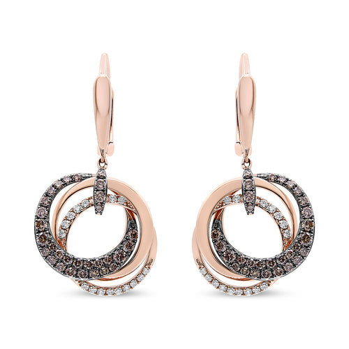 14K Rose Gold 1.00 Cttw White and Brown Diamond Intertwining Hoops and