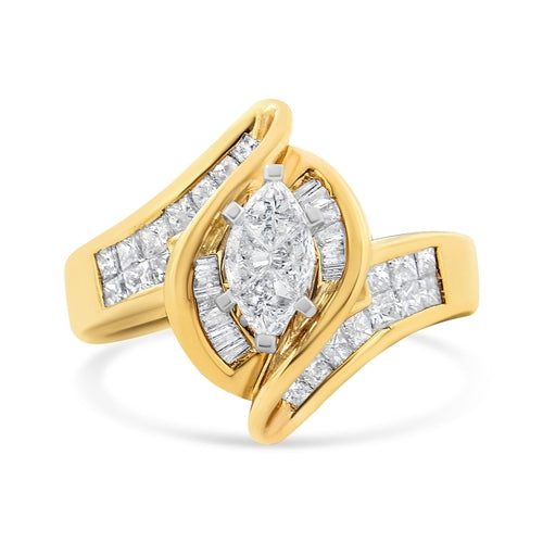 14K Yellow Gold Princess, Baguette, and Pie cut Diamond Marquise