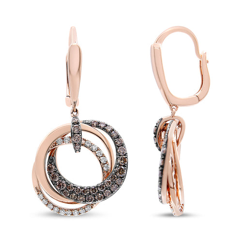 14K Rose Gold 1.00 Cttw White and Brown Diamond Intertwining Hoops and