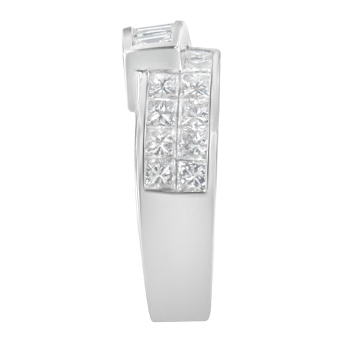 14K White Gold 2.0 Cttw Channel-Set Princess and Baguette-Cut Diamond
