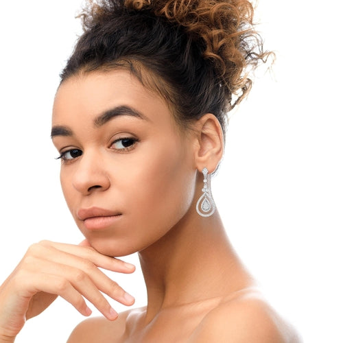 18K White Gold 1 1/4 Cttw Round Diamond Openwork Teardrop-Shaped