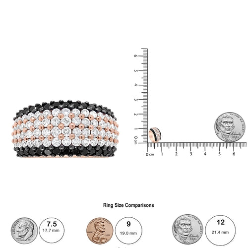 18K Rose Gold 2 1/5 Cttw Black and White Diamond 6 Row Band Ring (F-G