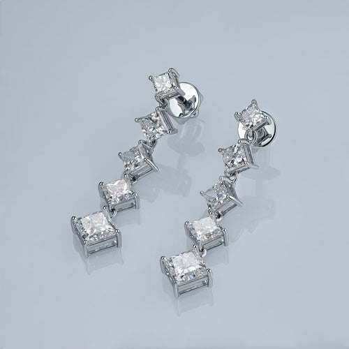 14K White Gold Earring Studs with 10 Princess-Cut Lab-Created Diamonds